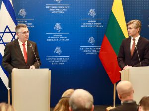 FM Sa’ar holds joint press conference in Vilnius with Lithuanian FM Kęstutis Budrys