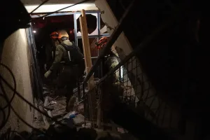 Search and Rescue forces of the Home Front Command at the impact site in Arad