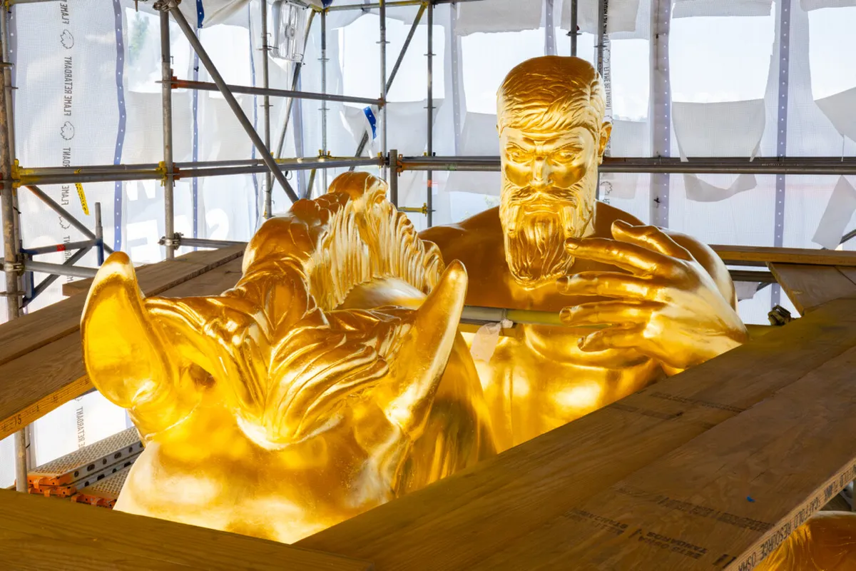 The statue Valor, one of the Arts of War statues, is almost completely regilded by our Great Department of the Interior.