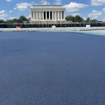 This is the hard rubber surface — No Paint — Before the Vandals cut and pulled it apart!