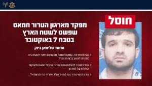 The IDF eliminated a commander from the Hamas terrorist organization who infiltrated the State of Israel in the October 7th massacre. The IDF attacked in the Khan Yunis area the day before yesterday (Thursday) and elimin
