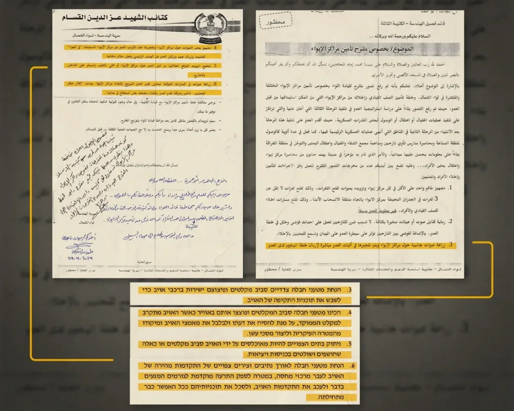 Exposure of an internal Hamas document on the planting of explosive devices near refugee camps in the Strip